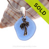 Blue Sea Glass Necklace On Sterling Bail With Sterling Palm Tree - S/S CHAIN INCLUDED