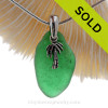  Unusual Vibrant Green Sea Glass With Sterling Silver Pal Tree Charm - 18" STERLING CHAIN INCLUDED