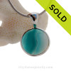 Like an Aegean Planet  of Snow Semi Opaque Aqua Sea Glass Beach Found Marble Pendant In Deluxe Sterling Wire Bezel©