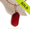 Rare Vivid Red End OF Day Slag Sea Glass In 14K F/G Original Wire Bezel