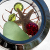 A detail of this locket shows you the genuine sea glass used that the brilliance of the crystals.