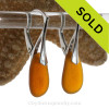 PERFECT Long Amber Brown Genuine Sea Glass Earrings On Silver Leverbacks