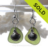 Seaweed Green Sea Glass Earrings W/ Solid Sterling Shell Charms
