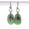 Kelly Green Genuine Sea Glass Earrings On Sterling W/ Sterling Sandollar Charms