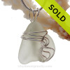 Soft White Natural Sea Glass In Sterling Waves© Setting Pendant for Necklace