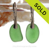 Thick Emerald Green Sea Glass Earrings On Solid Sterling Silver Leverbacks