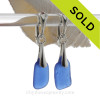 Squarish Cobalt Blue Sea Glass on Solid Sterling Silver Deluxe Dangly Leverbacks