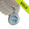 Offset Blue Catseye Beach Found  Marble Pendant In Deluxe Solid Silver Sterling Wire Bezel