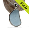 Top quality piece of half moon shaped Certified Genuine Sea Glass in our Deluxe Wire Bezel© setting. An unusual blue gray sea glass in a reversible setting.
SOLD - Sorry this Sea Glass Jewelry selection is NO LONGER AVAILABLE!