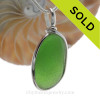 Bright Green Beach Found Sea Glass Necklace Pendant in Original Wire Bezel© Setting 