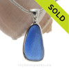 Bright  Blue Sea Glass Bottle Bottom In a Solid Sterling Silver Wire Bezel© Necklace Pendant