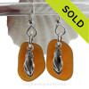 Larger Brown Amber Sea Glass Earrings With Solid Sterling Flip Flop Charms