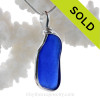 Vivid Cobalt Blue Genuine Sea Glass pendant set in our Solid Sterling Silver Original Wire Bezel.