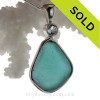 A LARGE Perfect Deep Turquoise piece sea glass pendant set with a large Genuine Aquamarine gem in a tube bezel setting.