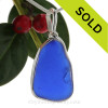 Cobalt Blue Genuine Sea Glass pendant set in our Solid Sterling Silver Original Wire Bezel.