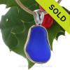 Cobalt Blue Sea Glass Vicks Bottom In Tiffany Deluxe Mixed Metal Wire Bezel© Necklace Pendant