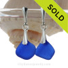 Vivid Cobalt Blue Sea Glass on Solid Sterling Silver Deluxe Dangly Leverbacks