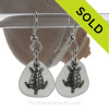 Perfect white Genuine Sea Glass Earrings in sterling with Solid Sterling Silver Sea Turtle charms.