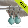 Simple beach found aqua sea glass pieces set on top quality solid sterling silver leverbacks