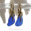 Blue Beach Found Genuine Sea Glass Earrings on 24K Gold Vermeil Coral Branch Leverbacks