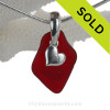 Royal Ruby Red Sea Glass Necklace with beach found glass and Solid Sterling Heart Charm and INCLUDING Solid Sterling Silver Snake chain.