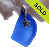 Large Natural Sea Glass In Blue On Sterling Bail W/ Starfish Necklace