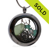 Genuine Electric Aqua and Pale Green Sea Glass with a CZ Diamond and Sterling Mom Charm Locket Necklace