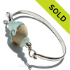 Calm Seas -Genuine Sea Glass Sterling Silver Bangle Bracelet with Wave Bead