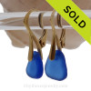 Petite and perfect triangles of Cobalt Blue Sea Glass on 24K Gold Vermeil Leverbacks