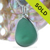 Phat Aqua Green Bubbled Kickup Genuine Sea Glass in our Original Wire Bezel© Pendant in Sterling Silver
