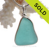 Vivid Electric Aqua Genuine Sea Glass in our Original Wire Bezel© Pendant in Sterling Silver