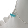 Electric Aqua Sea Glass Solid Sterling Silver Curved Bar Chain 11.5" Anklet