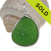 Large and Thick Vivid Green Sea Glass Bottle Bottom Pendant in Original Wire Bezel© Setting