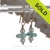 Deep Aqua Sea Glass Earrings On Sterling W/ Pearls  On 14K Goldfilled.