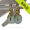 Thick frosty Aqua Green Sea Glass Earrings on 24K Gold Vermeil Coral Branch Earrings