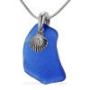 Square Cobalt Blue Sea Glass With Sea Shell Charm - S/S CHAIN INCLUDED