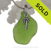 Rare Large Lime Green Sea Glass Necklace with Solid Sterling Palm Tree Charm - 18" Solid Sterling Chain INCLUDED