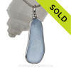  Ice Blue Natural Sea Glass In Original Sterling Silver Wire Bezel© Necklace Pendant 