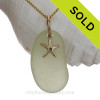 Yellow Seafoam Sea Glass Necklace With 14K G/F Shell Charm - 18" Goldfilled Curb Chain