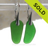 Saturated Green Sea Glass Earrings On Solid Sterling Silver Leverbacks