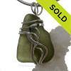 Olive green sea green sea glass in a my signature Waves© sterling pendant Setting.