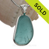 Electric Aqua Genuine Sea Glass in our In Our Deluxe Sterling Wire Bezel© Pendant.