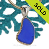  Flat Cobalt Blue Sea Glass In Tiffany Deluxe Wire Bezel© Necklace Penda