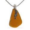 Long  Brown Sea Glass Necklace With Sterling Seahorse Charm - 18" Solid Sterling CHAIN INCLUDED