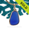 L-A-R-G-E Perfect Cobalt Blue Sea Glass In Original 14K Goldfilled Wire Bezel©  Pendant