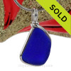 Thick Perfect Cobalt Blue Sea Glass Pendant In S/S Original Wire Bezel© Pendant