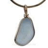 Blue Iceberg - Patterned Blue Genuine Sea Glass Original Wire Bezel© Pendant in 164K Goldfilled