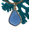 Large Perfect Medium Blue Sea Glass In Original Gold Wire Bezel© Necklace Pendant