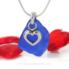 Cobalt Blue Sea Glass With Sterling Silver Heart Charm