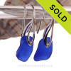 Beach Found Blue Sea Glass Earrings on Solid Sterling Deco Hooks